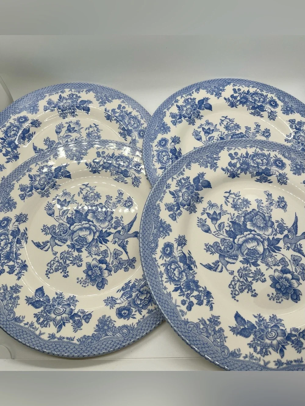 Set/4 Royal Stafford England Blue Asiatic Pheasant Transferware Salad Plates